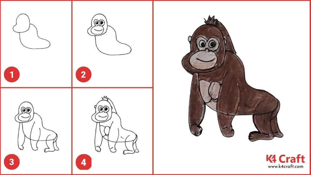 How to Draw a Gorilla for Kids - Easy Step by Step Tutorial • K4 Craft